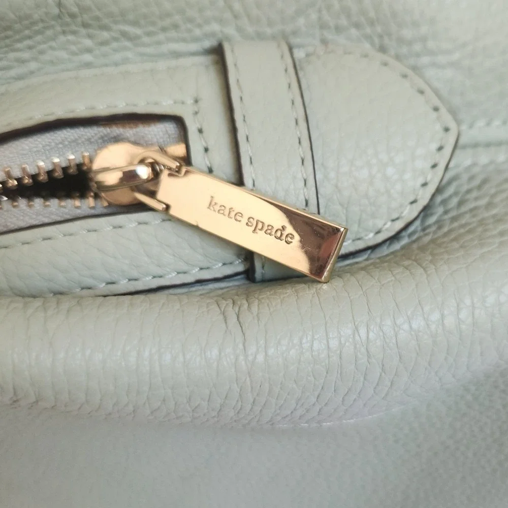 Kate Spade Mint Green Liela Pebbled Leather Triple Compartment Tote